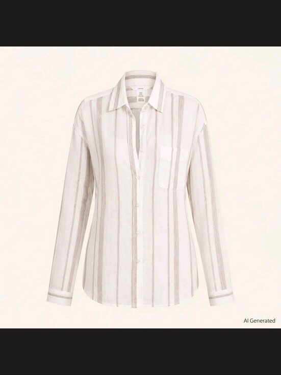 H&M Tops - H&M Striped Linen Oversized Button-Up Shirt in White and Beige Marked XS